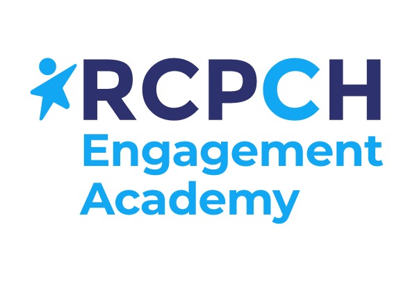 RCPCH engagement academy logo. Blue text on white background