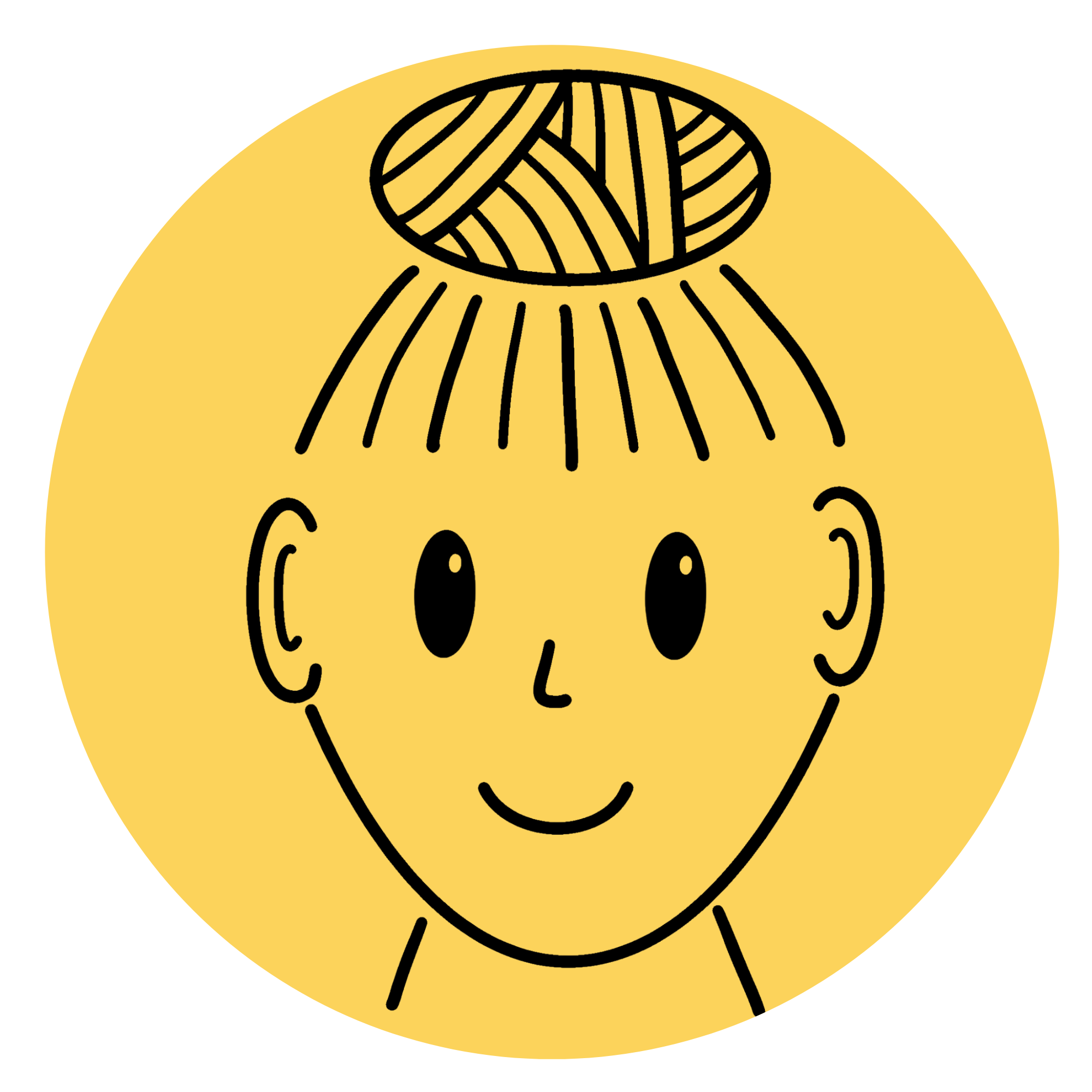 Illustration of a smiling young woman with her hair in a bun, facing forward on a yellow background.