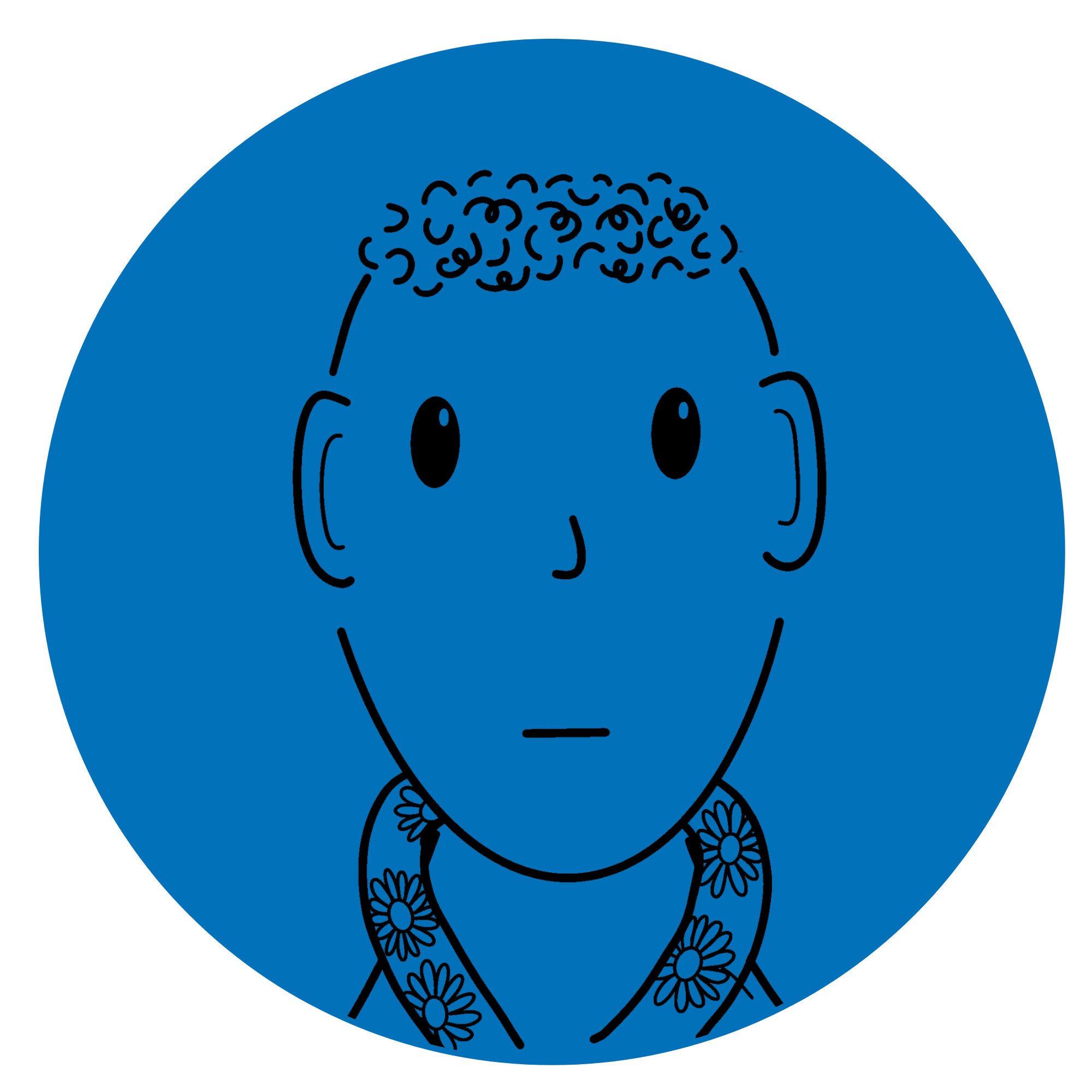 Illustration of a young man with short hair facing forward on a blue background