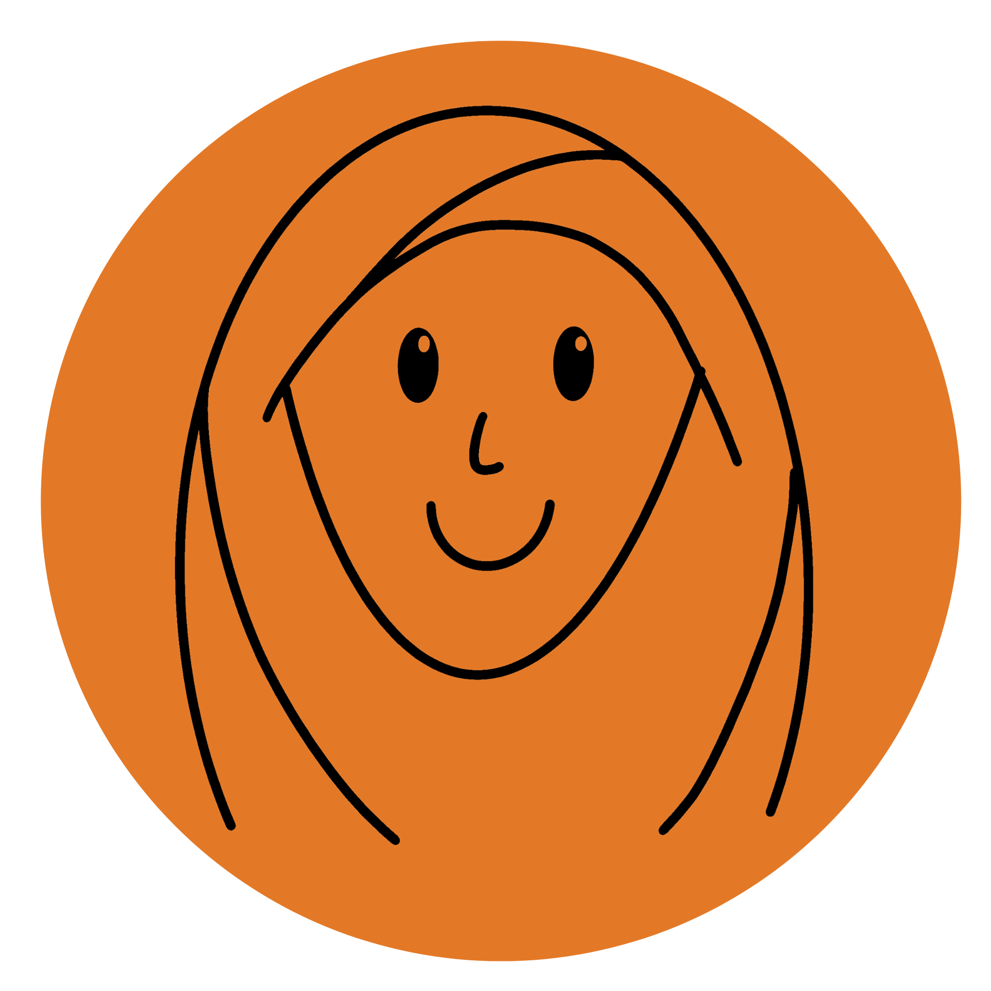 Illustration of a smiling young woman wearing a hijab, facing forward on an orange background.